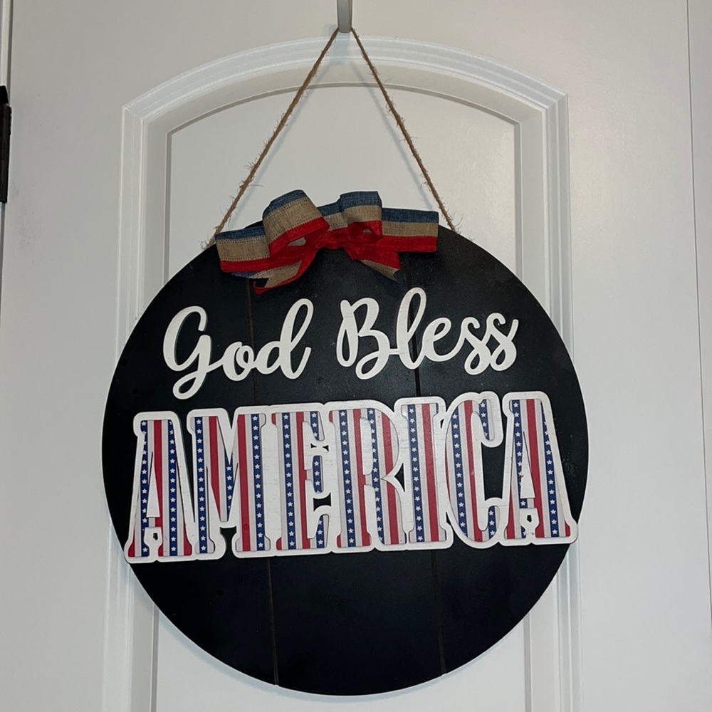 God Bless America Wooden Door Hanger